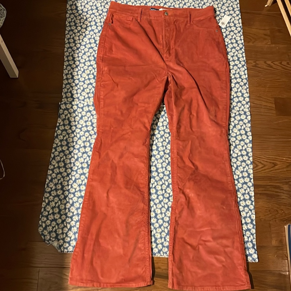 NWT Old Navy High Waisted Corduroy Flare Pants 16 Salmon